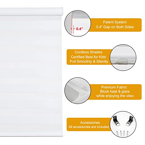 Cordless Zebra Blinds for Windows (19"w X 72"h / White)