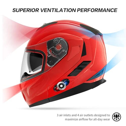 Motorcycle Helmet Bluetooth 5.0 Integrated New EPS FreedConn BM2 (Red / Small)