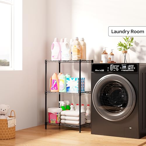 3 Tiers Shelf Metal Storage Shelves Wire Rack Closet Organizers with Wheel for Garage Kitchen Bathroom Laundry Black 11.8" D x 17.7" W x 28.8" H (3 Tiers, 11.8"D x 17.7"W x 28.8"H / Black)