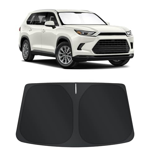 Sun Shade for Toyota Grand Highlander 2024 2025 2026 Accessories Windshield Sun Shade Window Shade UV Rays Protection Sun Visor Cover with Steering Wheel Sunshade Storage Bag (Windshield Shade for Grand Highlander 2024-2026)