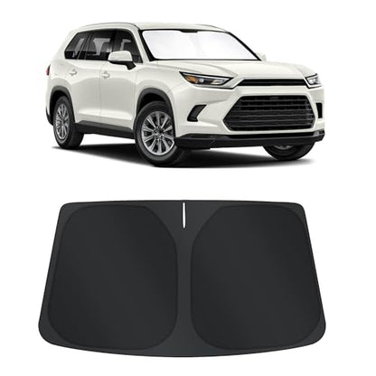 Sun Shade for Toyota Grand Highlander 2024 2025 2026 Accessories Windshield Sun Shade Window Shade UV Rays Protection Sun Visor Cover with Steering Wheel Sunshade Storage Bag (Windshield Shade for Grand Highlander 2024-2026)