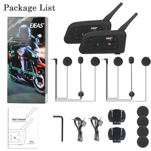 V6 Pro Motorcycle Helmet Bluetooth Intercom Headset 1200M 2 People Full Duplex Wireless Motorbike Interphone Connect Up to 6 Riders for Motorcycling Skiing and Climbing (V6 Pro 2Pack)