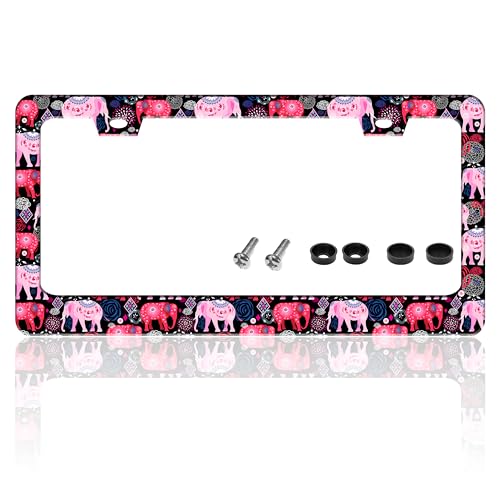 Tribal Elephant Animal License Plate Frame Stainless Steel 6.3 X 12.2 Inch (Tribal Elephant)