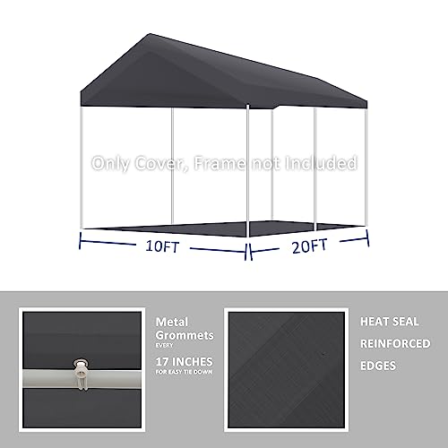 10' x 20' Upgraded Carport Replacement Canopy Cover Grey for Car Garage Shelter Party Tent Top Tarp with Ball Bungees (10' x 20' / Gray)
