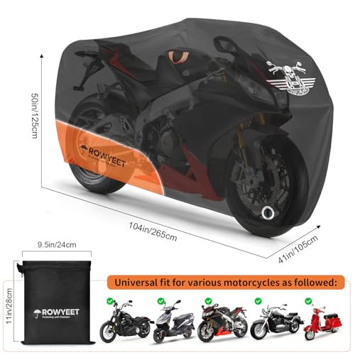 Motorcycle Cover Waterproof Outdoor Storage All Season Protection (210D Orange / 104")