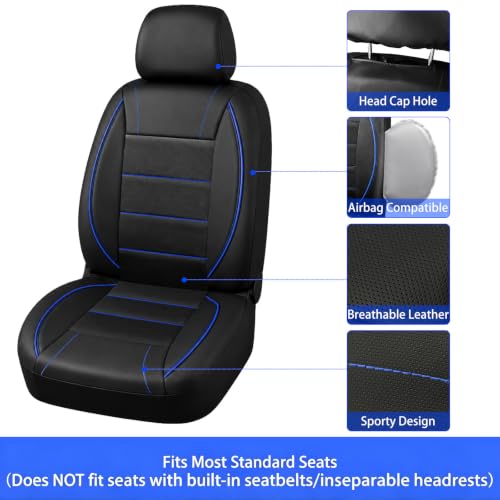 10 PCS Leather Car Seat Covers Front Seats Set (Steering Wheel Cover Set / Black and blue)