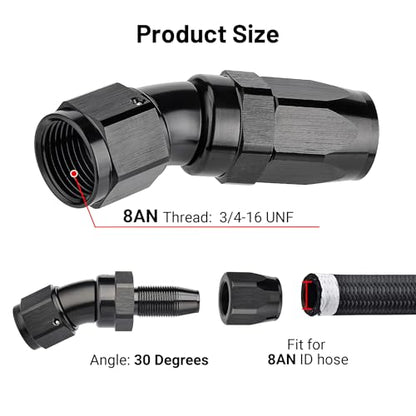 8AN 30 Degree One Piece Full Flow Hose End Fitting Swivel for CPE Braided Hose (8AN / 30 Degree)