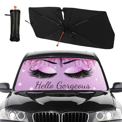 Car Windshield Sunshade Umbrella Eyes Eyelashes Funny Sun Shade Cover Upgraded Sunshade Windshield Umbrella with 360° Bendable Handle for Protect Car Interior 57"x30" (Eyelashes)