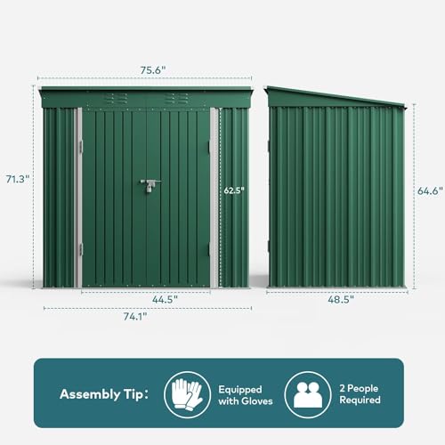 6x4 FT Outdoor Shed (Green / 6' x 4' FT/Sloped-roof)
