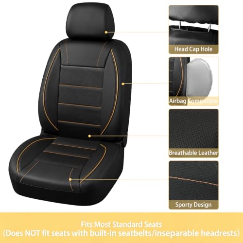 10 PCS Leather Car Seat Covers Front Seats Set (Steering Wheel Cover Set / Black and beige)