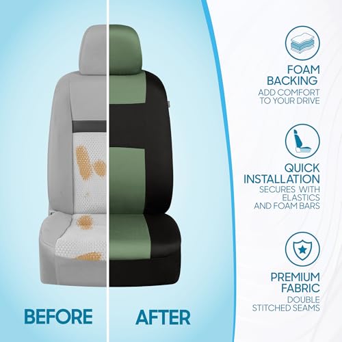 PolyPro Car Seat Covers Full Set in Green on Black (Green)