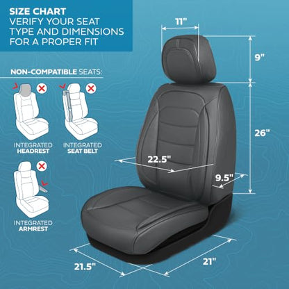Curated Prestige Leather Seat Covers for Cars & SUVs (Charcoal/Black (Prestige) / Front Seats)