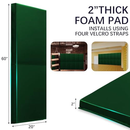 60" 72" High Gym Wall Padding 2" Thick Foam Basketball Court Wall Mount Protector for Garage Taekwondo Babyroom (DARK GREEN / 60" x 20" x 2")