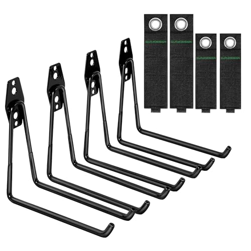 4 Piece Garage Hooks Wall Mount Storage Hanger with 4 Extension Cord Holder Organizer (Large Hooks)
