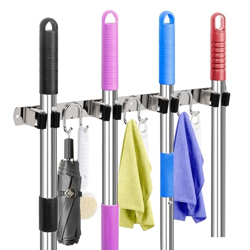 Mop Broom Holder Wall Mount (Silver-1 Pack)