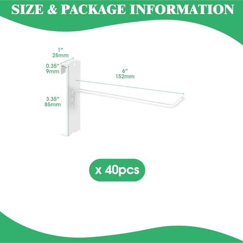 40Pcs 6" Gridwall Display Hooks Assortment Set (6"/15 CM / White)