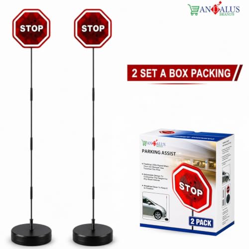 Flashing LED Stop Sign Garage Parking Assistant System (Black & Red - 2 Pack)