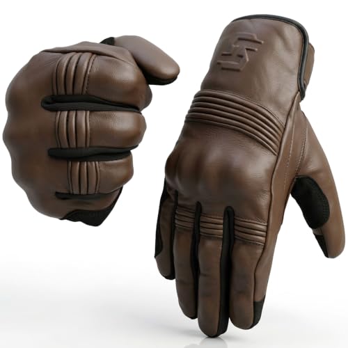 Leather Motorcycle Gloves for Men and Women (Medium / Classic Brown)