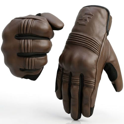 Leather Motorcycle Gloves for Men and Women (Small / Classic Brown)