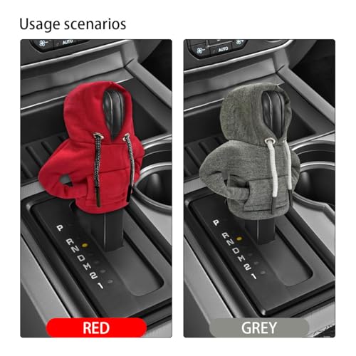 2PCS Car Gear Shift Hoodie Auto Shifter Knob Cover (Red&Grey / 2 Pcs)