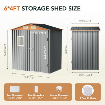6x4FT Multi Used Shed & Outdoor Storage Shed (Matte gray / 6*4FT(Base Not Included))
