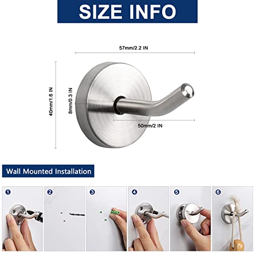 Coat Hooks Wall Mount Hooks for Hanging Hat Hurse Robe (Brushed Nickel / 2 Inch (Wall))