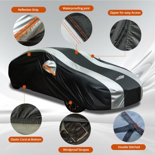 Waterproof Car Cover with Silver Stripe Design (1-C5 Fit Sedan Length 204-208 inch)