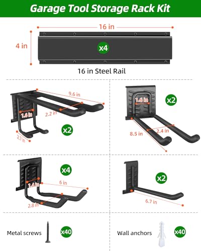 64 in Garage Tool Organizer Wall Mount (64 inch 10-Hook)