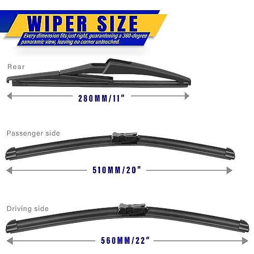 3 Wipers Fits Jeep Renegade 2015 (22"/20"/11"(Set of 3))