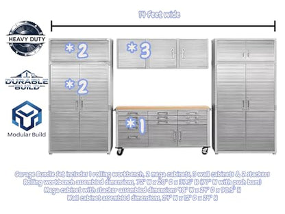 Heavy Duty 8 Piece Steel Garage Cabinet Storage Set with Rolling Workbench (Granite)