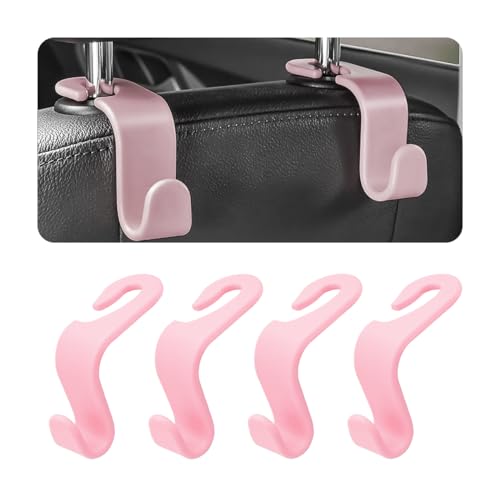 4PCS Car Seat Headrest Hooks for Bags and Coats (Light Pink)