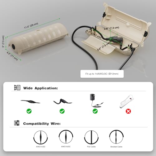 Outdoor Extension Cord Safety Cover (Almond / Medium Box: 9.5" L x 3" W x 2.9" H)