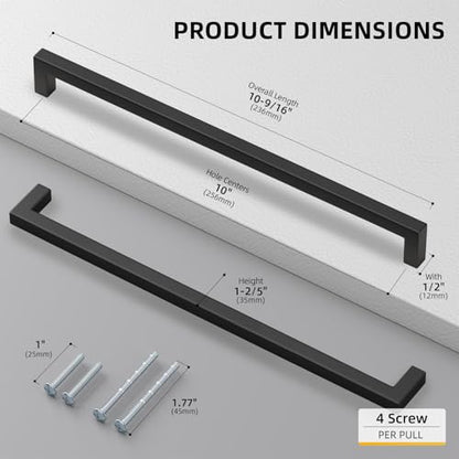 35 Pack 10 Inch Black Cabinet Handles Kitchen Drawer Pulls (Matte Black / 10 Inch Hole Centers)