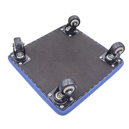 Roller Seat 360 Degree Rotating Low Stool with Wheel Chair PU Leather Universal Swivel Wheels Stool for Home Office Fitness and Garage (Square Blue)