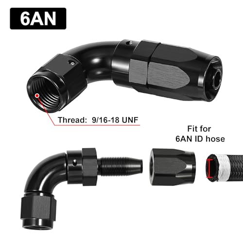 6AN 90 Degree One Piece Full Flow Hose End Fitting Swivel for CPE Braided Hose (6AN / 90 Degree)