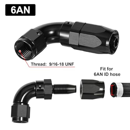 6AN 90 Degree One Piece Full Flow Hose End Fitting Swivel for CPE Braided Hose (6AN / 90 Degree)