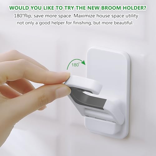 6 pack Broom Holder Wall Mount Mop Holder Broom and Mop Gripper Self Adhesive Peel and Stick Anti