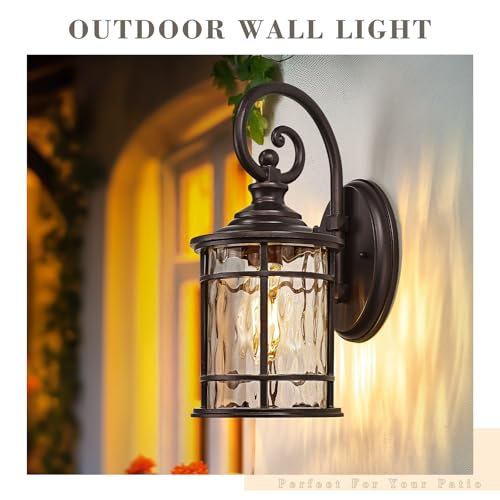 15.5" Outdoor Wall Mounted Light Fixture (Oil Rubbed Bronze - Water Ripple Glass / 15.5 Inch)