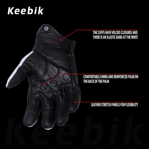 Goatskin Leather Motorcycle Motorbike Powersports Racing Gloves Reflective Skull Touchscreen for Men and Women Model (HEE8 / XX-Large)