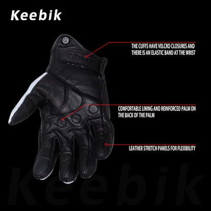 Goatskin Leather Motorcycle Motorbike Powersports Racing Gloves Reflective Skull Touchscreen for Men and Women Model (HEE8 / XX-Large)