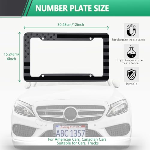 Black American Flag License Plate Frame (Black Plastic)