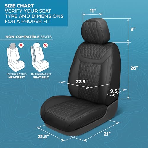 Curated Blackstone Napa Leather Seat Covers for Cars & SUVs (Black (Blackstone) / Front Seats)