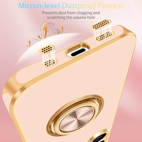 for iPhone 16 Case 360° Rotatable Ring Holder Magnetic Kickstand (For iPhone 16(6.1 inch,2024) / D-Rose Gold)