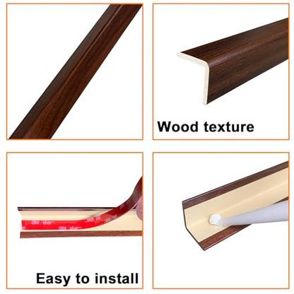 Wall Corner Protector 3PCS 45" Corner Molding Trim Black Wood Grain Corner Trim Decorative Strips for Door and Window Frames Mirror Edges Ceramic Tiles (Black)