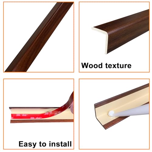 Wall Corner Protector 6PCS 45" Corner Molding Trim Oak Wood Grain Corner Trim Decorative Strips for Door and Window Frames Mirror Edges Ceramic Tiles (Oak)