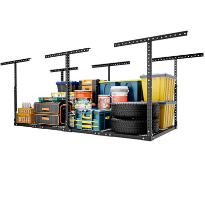 3 x 8FT Overhead Garage Storage Rack (Black / 3x8 FT Without Sidebar)