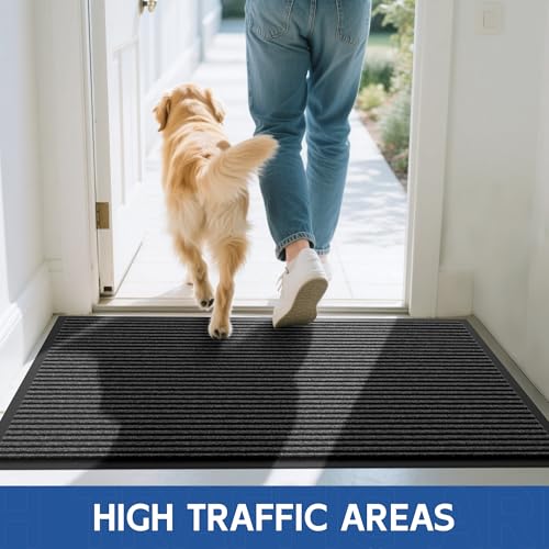 Front Door Mat (3' x 5' (Rectangular) / Gray-stripe)