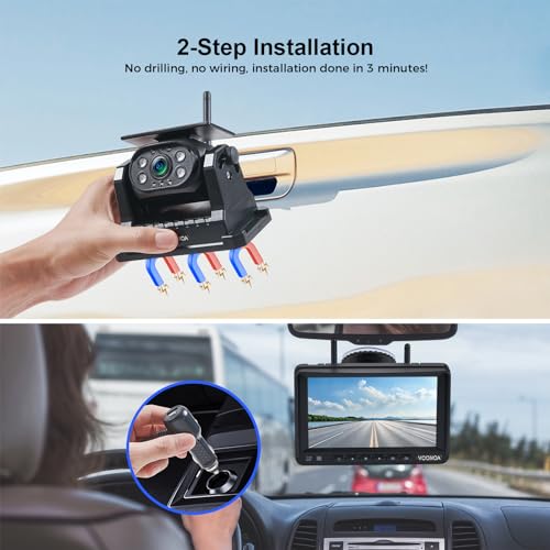 2 Magnetic Wireless Backup Camera with 7'' HD 1080P DVR Monitor System (2CAM / Black)