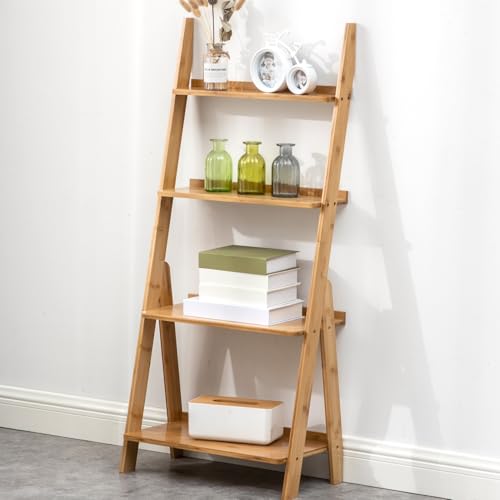 Bamboo Ladder Shelf Bookcase (4 Tier / Natural)