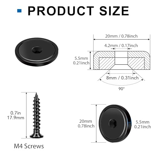 Strong Magnets Heavy Duty Screw On Neodymium 30LBS Magnet 24 Pack (Black / 0.78in)